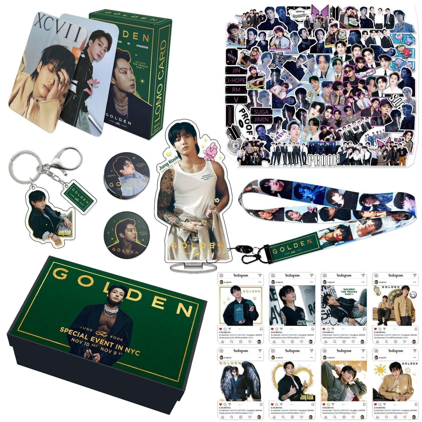BTS JUNGKOOK GOLDEN KIT MIT 159 TEILEN (GESCHENKBOX MIT VERSCHIEDENEN ARTIKELN!✨)