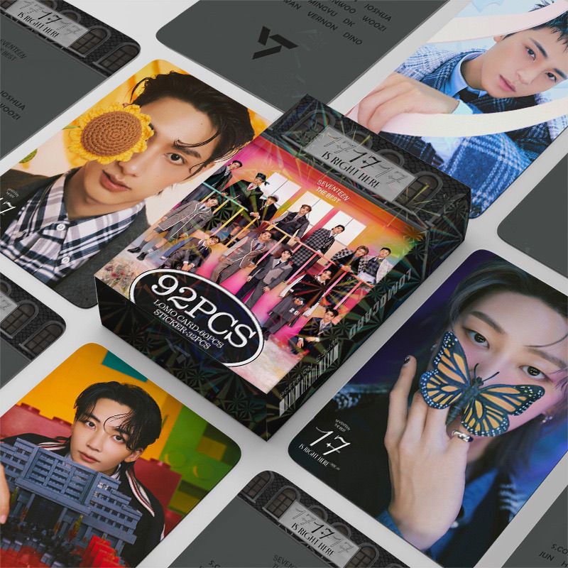 SEVENTEEN MERCH 17 Ist Hier 92 TEILE KIT (60 FOTOKARTEN + 32 STICKER)