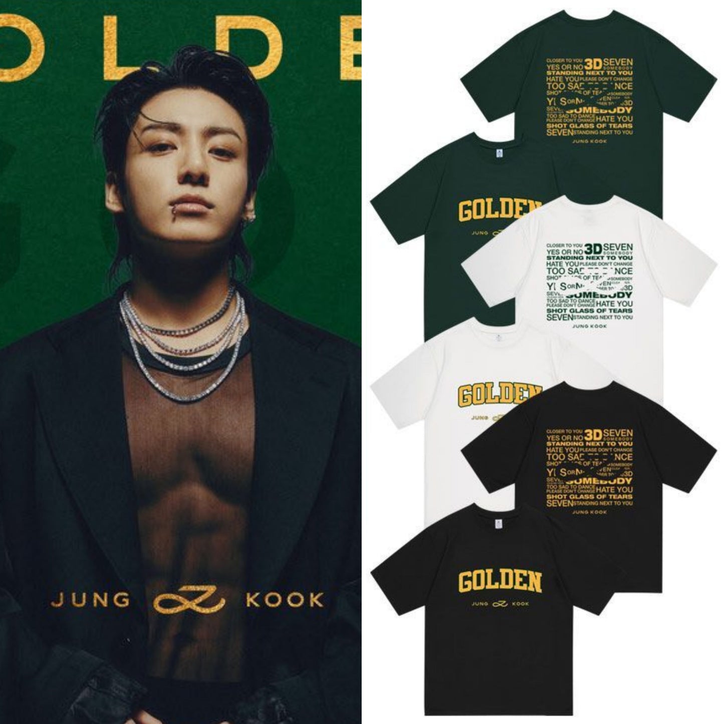 JUNGKOOK GOLDENES T-SHIRT 100% BAUMWOLLE (verschiedene Farben)